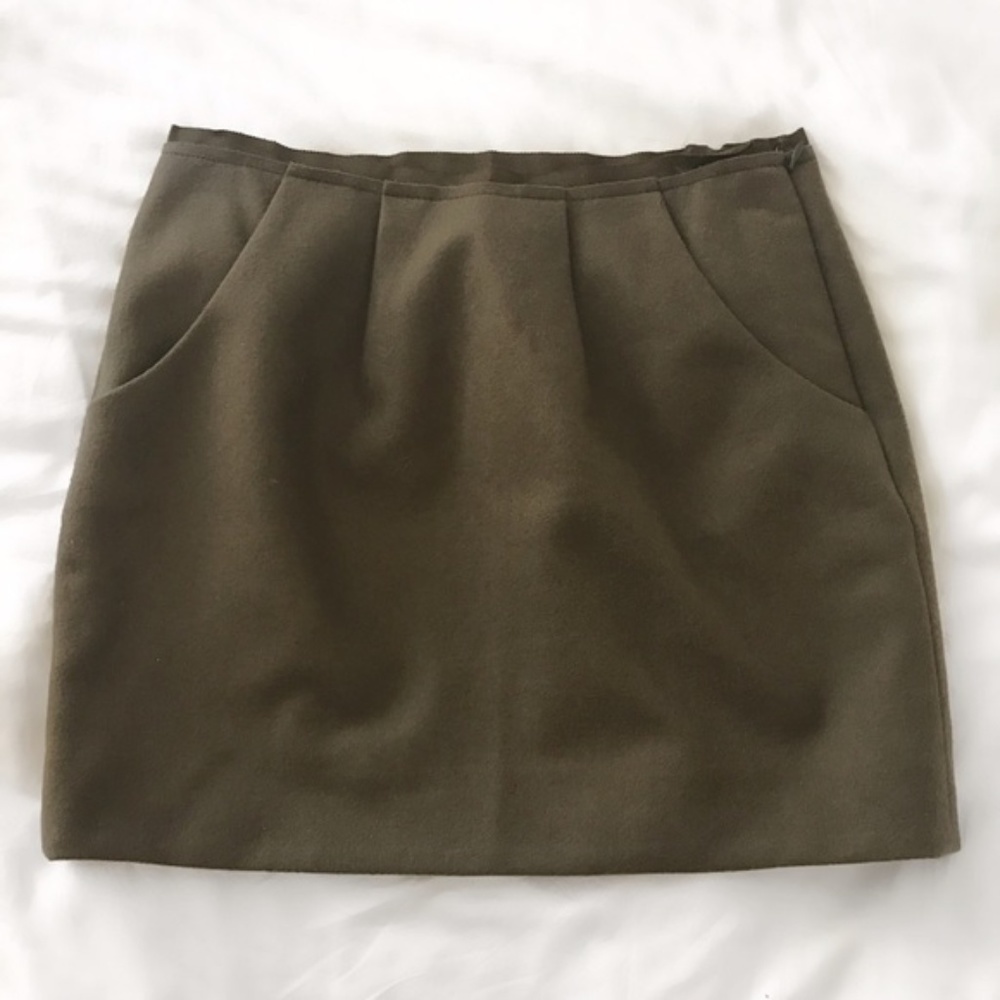 NWT J. Crew Olive Green Felt Wool Skirt